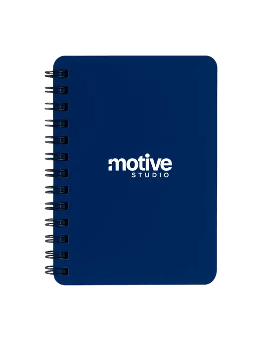 Sturdy Navy Blue Hardcover Notebook, 5.25 x 7 w/Motive Studio Logo
