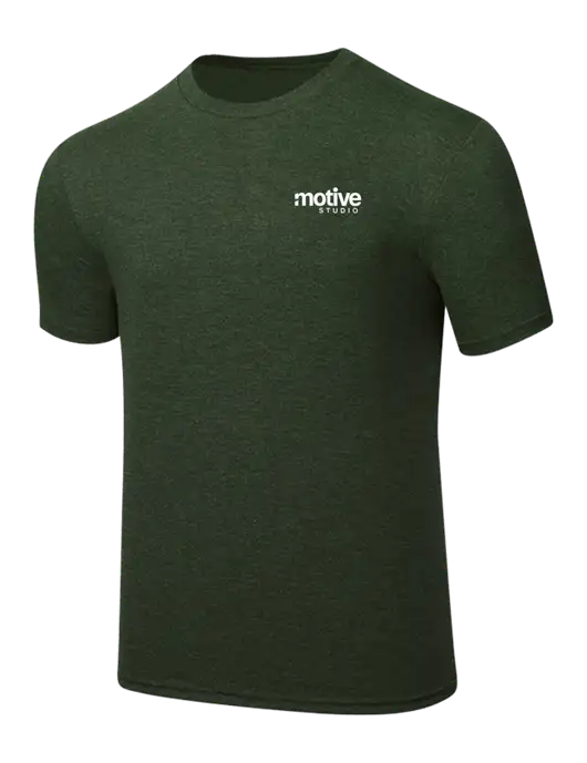 Simply Soft Heathered Forest Green 4.5oz  Poly/Combed Ring Spun Cotton T-Shirt w/Motive Studio Logo