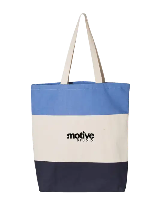 Light Blue/Natural/Navy Tri-Color Tote  w/Motive Studio Logo