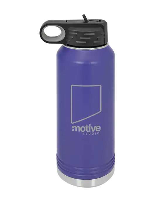 Polar Camel 32 oz Powder Coated Purple Vacuum Insulated Water Bottle w/Motive Studio Logo