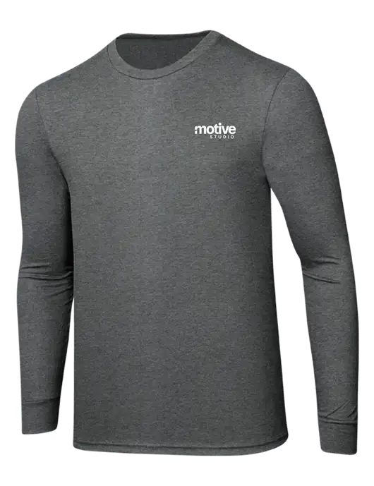 Simply Soft Long Sleeve Medium Grey Frost 4.5 oz, Poly/Combed Ring Spun Cotton T-Shirt w/Motive Studio Logo