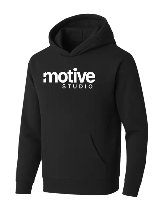 BELLA+CANVAS Black Sponge Fleece Pullover Hoodie w/Motive Studio Logo