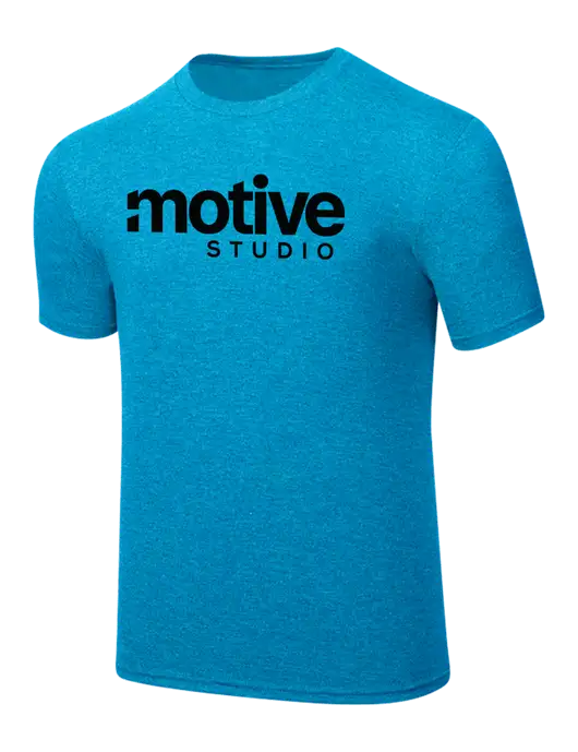 Simply Soft Sapphire Blue Frost 4.5oz  Poly/Combed Ring Spun Cotton T-Shirt w/Motive Studio Logo