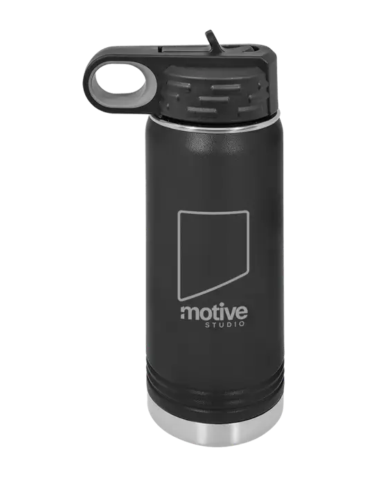 Polar Camel 20 oz Powder Coated Black Vacuum Insulated Water Bottle w/Motive Studio Logo
