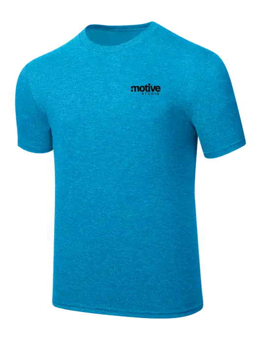 Simply Soft Sapphire Blue Frost 4.5oz  Poly/Combed Ring Spun Cotton T-Shirt w/Motive Studio Logo