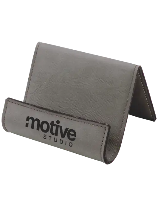 Grey Leatherette Card & Phone Holder w/Motive Studio Logo