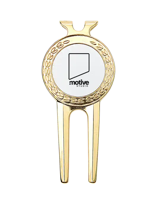 Gold Divot Tool, 1.5 x 3 w/Motive Studio Logo