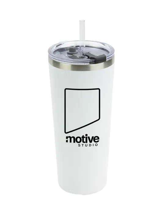 Brighton White 20 oz Insulated Tumbler & Straw w/Motive Studio Logo