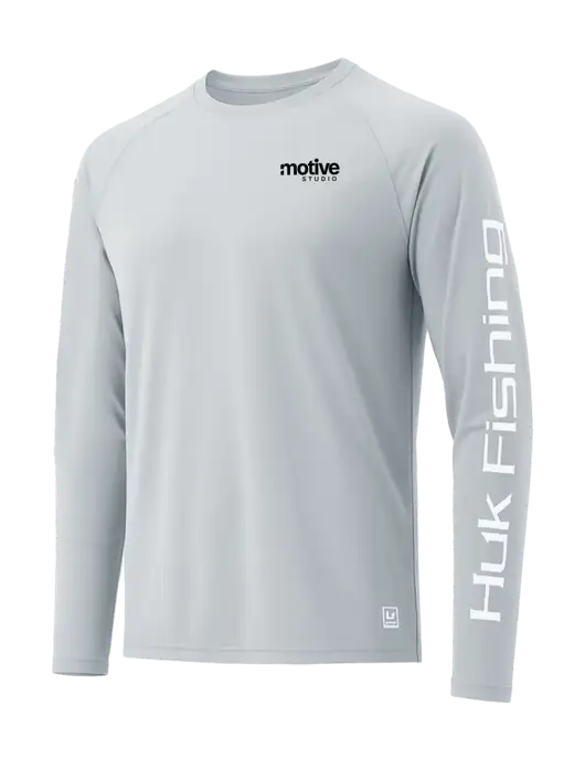 HUK Light Grey LoPro Pursuit Long Sleeve T-Shirt w/Motive Studio Logo