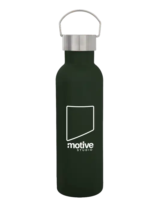 28 oz Dark Green Bubbli Stainless Steel Bottle w/Motive Studio Logo