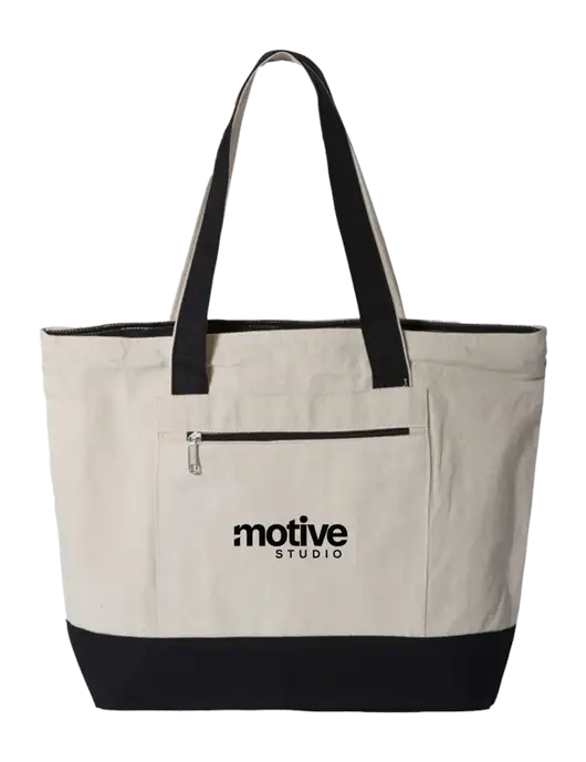 Natural/Black Zippered Tote  w/Motive Studio Logo