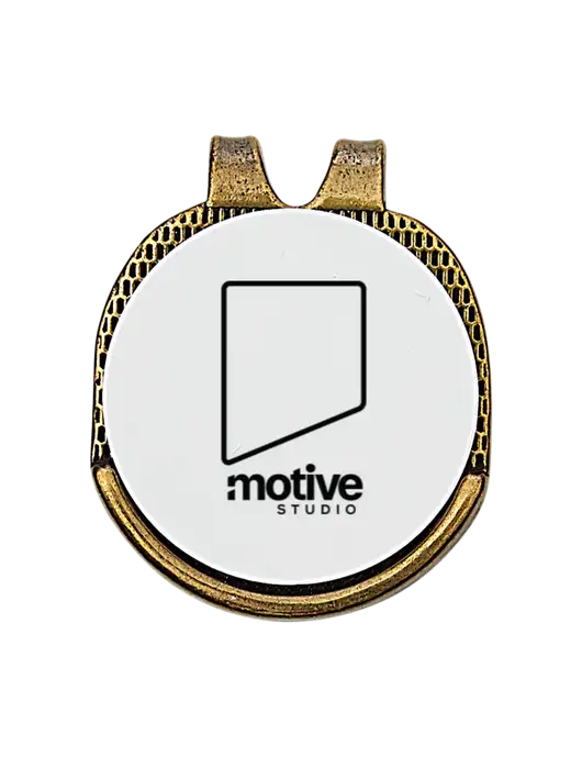 Antique Gold Hat Clip w/Golf Ball Marker w/Motive Studio Logo