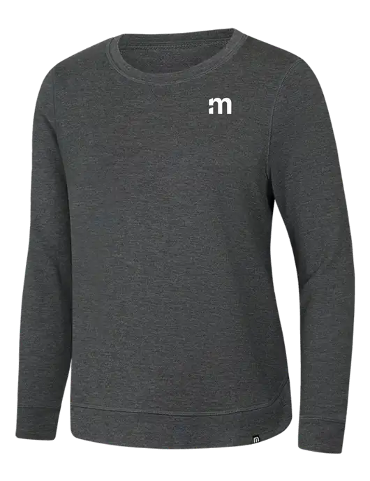 TravisMathew Womens Dark Grey Heather Lightweight Long Weekend Crew w/m Icon Logo