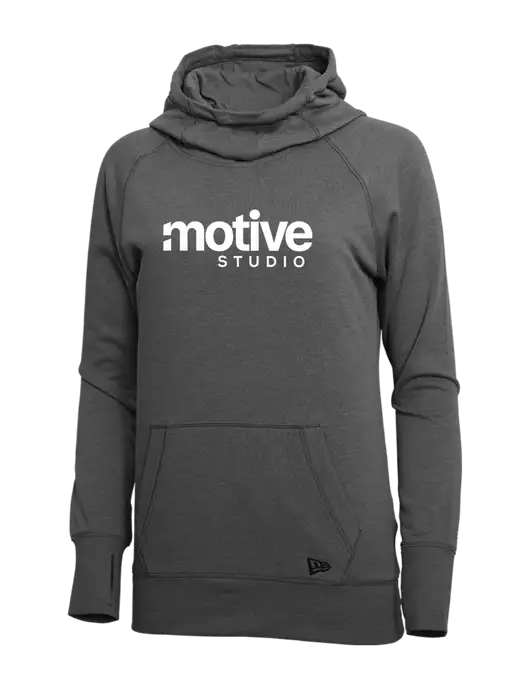 New Era Black Heather Womens Tri-Blend Fleece Pullover Hoodie w/Motive Studio Logo
