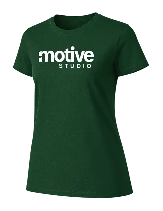 Womens Ring Spun Forest Green 4.5 oz T-Shirt w/Motive Studio Logo