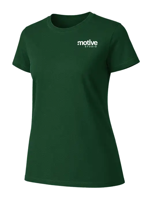 Womens Ring Spun Forest Green 4.5 oz T-Shirt w/Motive Studio Logo