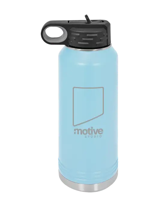 Polar Camel 32 oz Powder Coated Light Blue Vacuum Insulated Water Bottle w/Motive Studio Logo