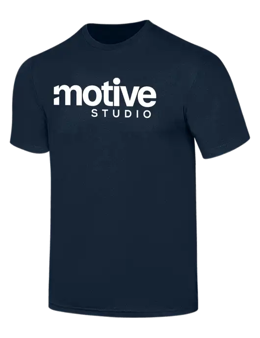 Simply Soft Navy 4.5oz  Poly/Combed Ring Spun Cotton T-Shirt w/Motive Studio Logo