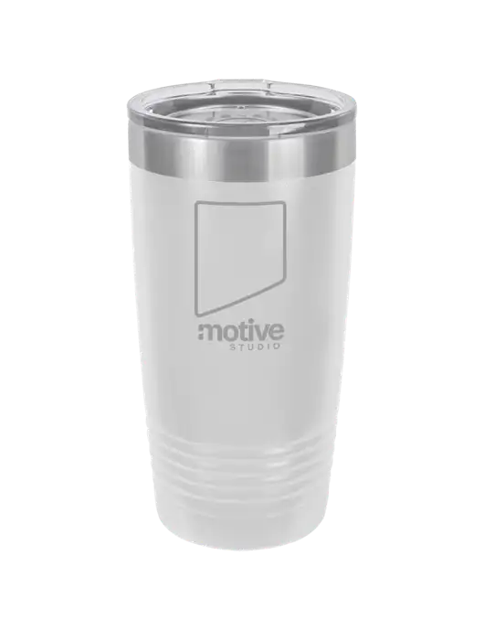 Polar Camel 20 oz Powder Coated White Vacuum Insulated Tumbler  w/Motive Studio Logo