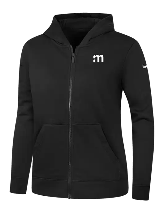 Nike Womens Club Fleece Sleeve Swoosh Full-Zip Black Hoodie w/m Icon Logo