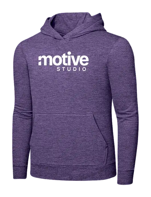 Heather Purple 7.8. oz Ring Spun Hooded Sweatshirt w/Motive Studio Logo