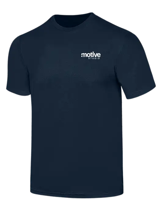 Simply Soft Navy 4.5oz  Poly/Combed Ring Spun Cotton T-Shirt w/Motive Studio Logo