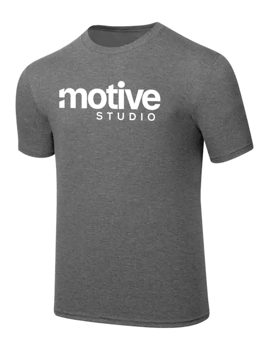 Simply Soft Heathered Medium Grey 4.5oz  Poly/Combed Ring Spun Cotton T-Shirt w/Motive Studio Logo