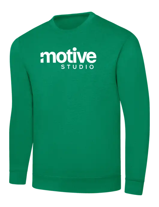 Kelly Green 7.8 oz Ring Spun Crew Sweatshirt w/Motive Studio Logo