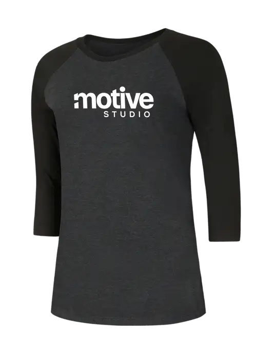 Womens Simply Soft 3/4 Sleeve Black/Black Frost Ring Spun Cotton T-Shirt w/Motive Studio Logo