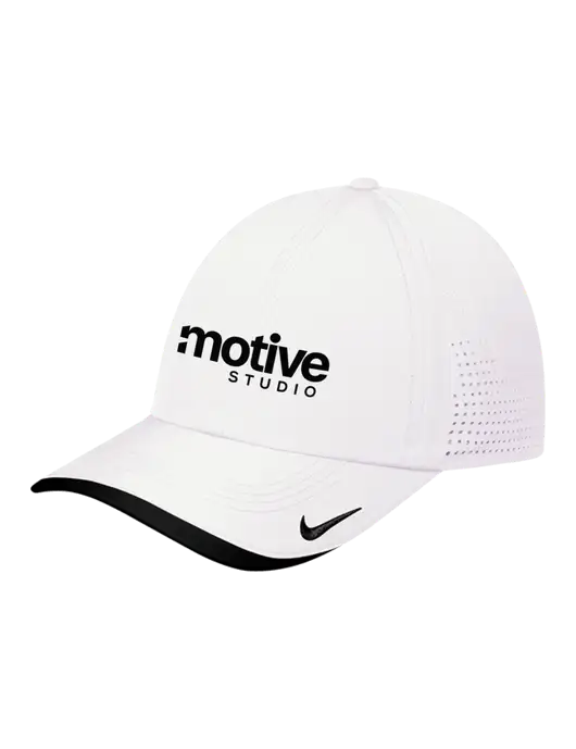 Nike White/Black Dri-FIT Perforated Performance Cap w/Motive Studio Logo