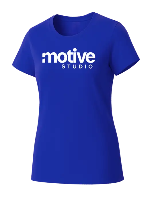 Womens Seriously Soft Royal T-Shirt w/Motive Studio Logo