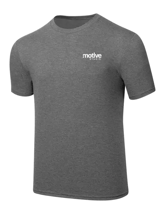 Simply Soft Heathered Medium Grey 4.5oz  Poly/Combed Ring Spun Cotton T-Shirt w/Motive Studio Logo