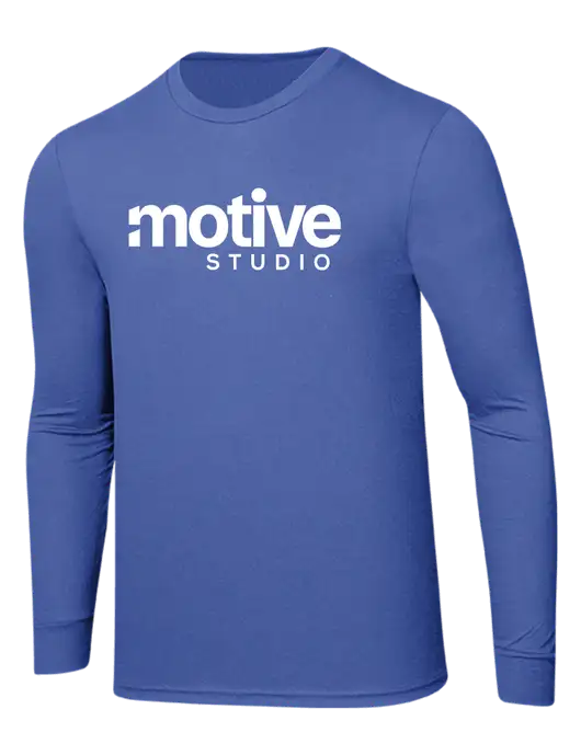 Simply Soft Long Sleeve Royal Frost 4.5 oz, Poly/Combed Ring Spun Cotton T-Shirt w/Motive Studio Logo