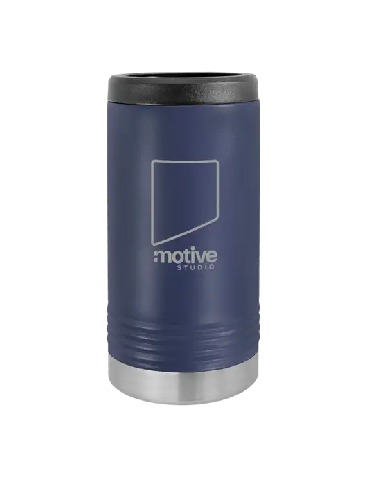 Polar Camel Powder Coated Navy Vacuum Insulated Slim Beverage Holder w/Motive Studio Logo
