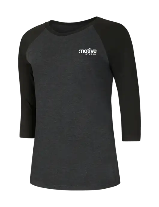 Womens Simply Soft 3/4 Sleeve Black/Black Frost Ring Spun Cotton T-Shirt w/Motive Studio Logo