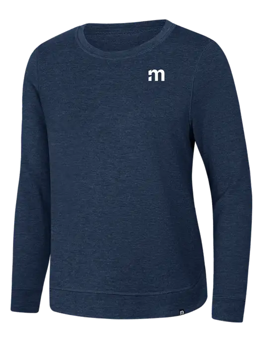 TravisMathew Womens Dark Slate Blue Heather Lightweight Long Weekend Crew w/m Icon Logo