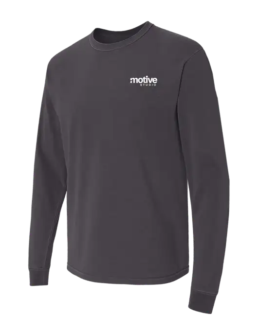 Comfort Colors Garment-Dyed Dark Grey Heavyweight Long Sleeve T-Shirt w/Motive Studio Logo