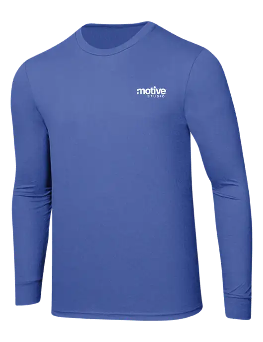 Simply Soft Long Sleeve Royal Frost 4.5 oz, Poly/Combed Ring Spun Cotton T-Shirt w/Motive Studio Logo