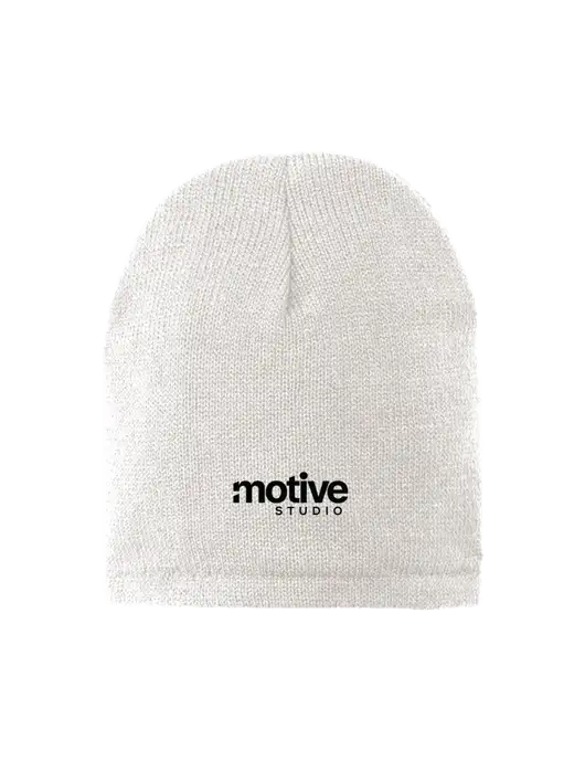 White Fleece-Lined Beanie Cap w/Motive Studio Logo