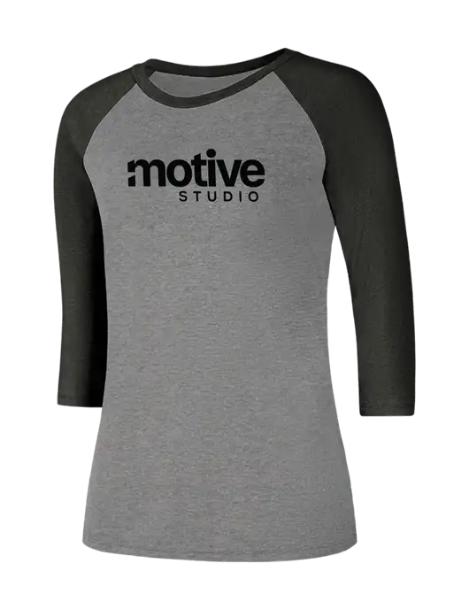 Womens Simply Soft 3/4 Sleeve Black Frost/Grey Frost Ring Spun Cotton T-Shirt w/Motive Studio Logo