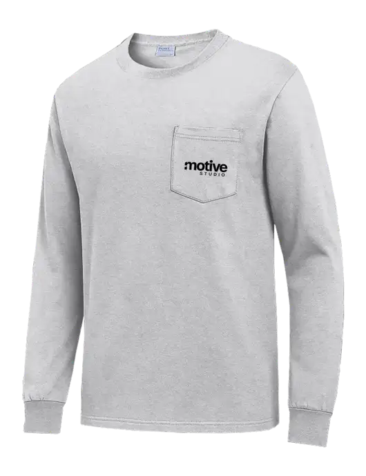 Light Grey Heather Long Sleeve Heavyweight 6.1 oz Pocket T-Shirt w/Motive Studio Logo