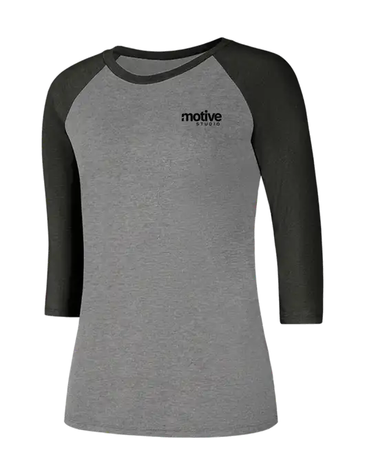 Womens Simply Soft 3/4 Sleeve Black Frost/Grey Frost Ring Spun Cotton T-Shirt w/Motive Studio Logo