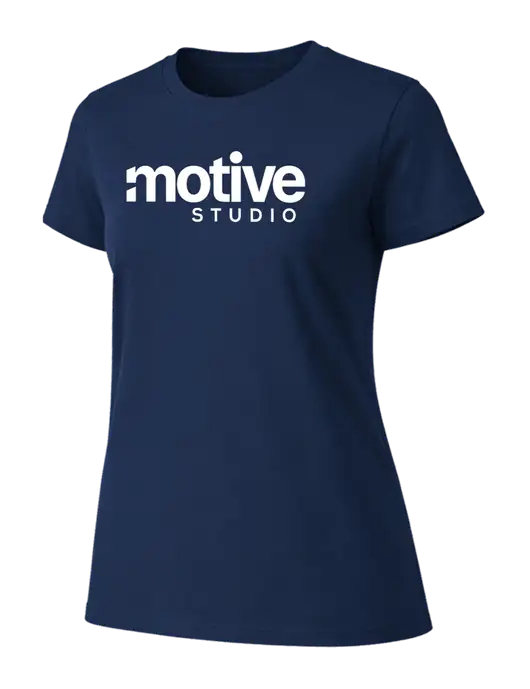 Womens Ring Spun Navy 4.5 oz T-Shirt w/Motive Studio Logo