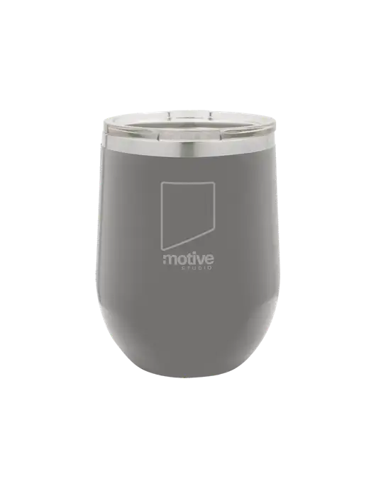 Polar Camel 12 oz Powder Coated Grey Vacuum Insulated Stemless Wine Tumbler w/Motive Studio Logo