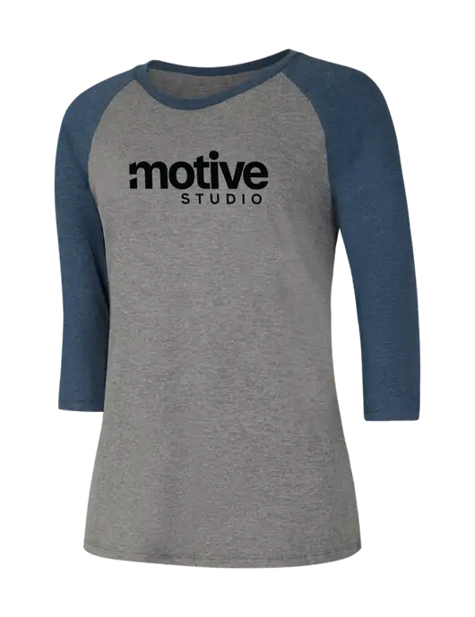 Womens Simply Soft 3/4 Sleeve Navy Frost/Grey Frost Ring Spun Cotton T-Shirt w/Motive Studio Logo