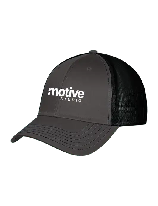 Charcoal & Black Mesh Trucker Cap Snap Back w/Motive Studio Logo