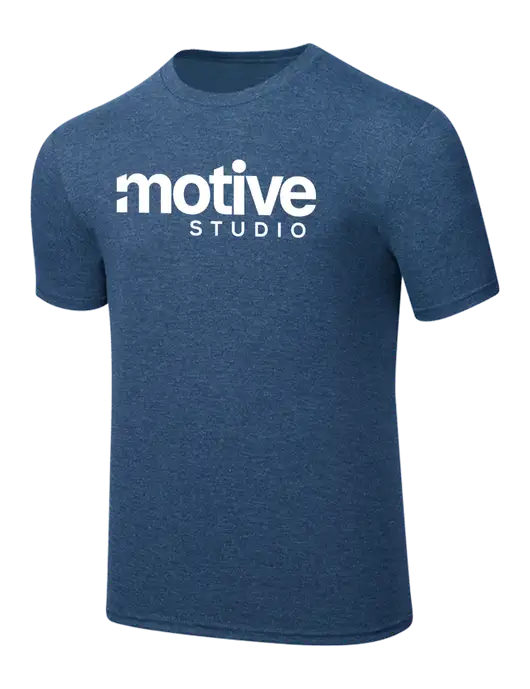 Simply Soft Heathered Navy 4.5oz  Poly/Combed Ring Spun Cotton T-Shirt w/Motive Studio Logo
