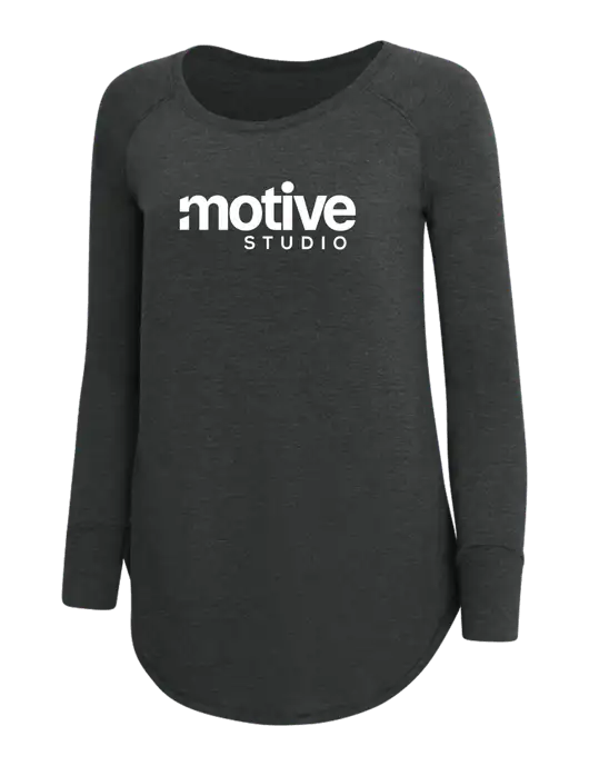 Womens Perfect Wide Collar Tunic Tri-Blend Black Frost 4.5 oz T-Shirt w/Motive Studio Logo