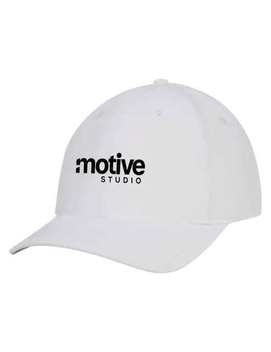 White Nylon Twill Performance Cap w/Motive Studio Logo