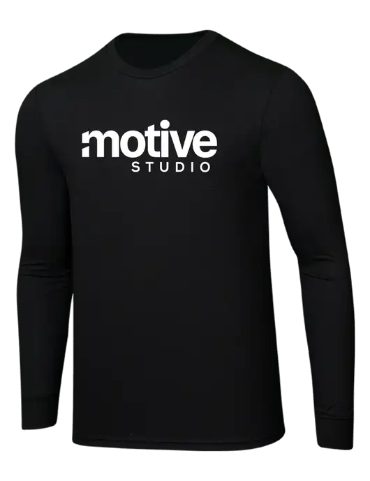 Simply Soft Long Sleeve Black 4.5 oz, Poly/Combed Ring Spun Cotton T-Shirt w/Motive Studio Logo